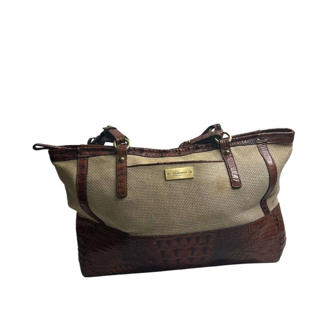 Brahmin Textured Brown and Tan Tote, pre-owned, gently used.